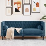 vidaXL Canapé Chesterfield avec traversins 2 places bleu velours
