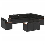 vidaXL Salon de jardin 12 Pièces avec coussins noir résine tressée
