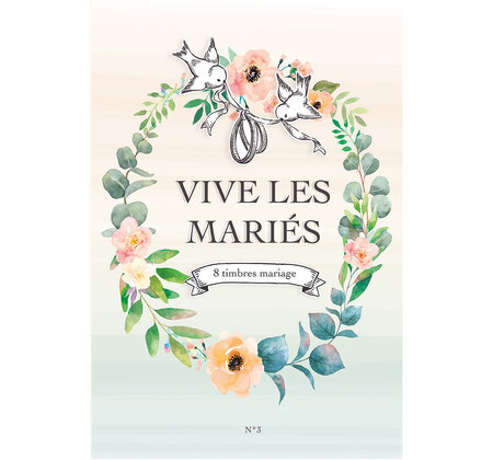 Collector 8 timbres - Mariage - Vive Les Mariés - Lettre Verte