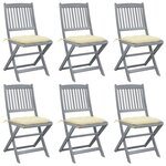 vidaXL Chaises pliables d'extérieur lot de 6 et coussins Bois d'acacia