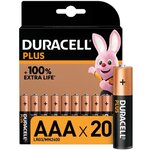 Duracell - NOUVEAU Piles alcalines AAA Plus, 1.5 V LR03 MN2400, paquet de 20