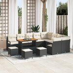 Ensemble de sofa de jardin 13 pièces avec coussins rattan noir acacia