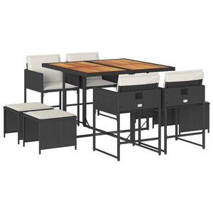 vidaXL Ensemble à manger de jardin 9Pièces coussins noir résine tressée