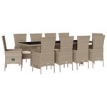 vidaXL Ensemble à manger de jardin et coussins 11 Pièces beige poly rotin