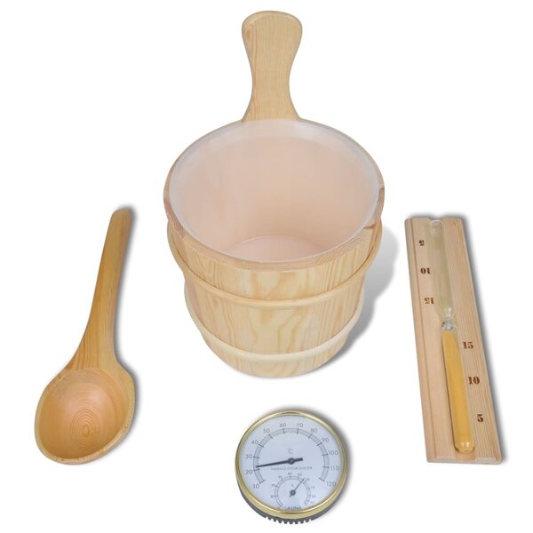 vidaXL Accessoires sauna 5 Pièces Seau Cuillère Sablier Thermo-hygromètre