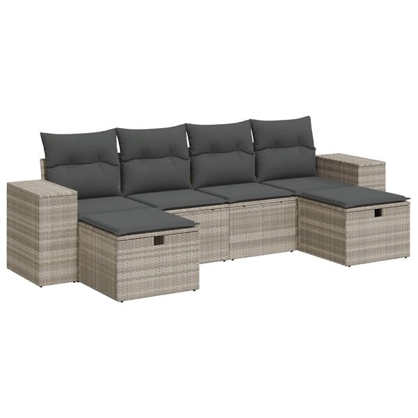 vidaXL Salon de jardin 6 Pièces avec coussins gris clair résine tressée