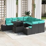 vidaXL Ensemble de canapé de jardin avec coussin 9 Pièces Noir polyrotin