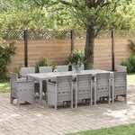 vidaXL Ensemble de salle à manger de jardin 11 pièces avec coussins gris clair rotin poly