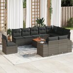 vidaXL Salon de jardin 11 Pièces avec coussins gris résine tressée