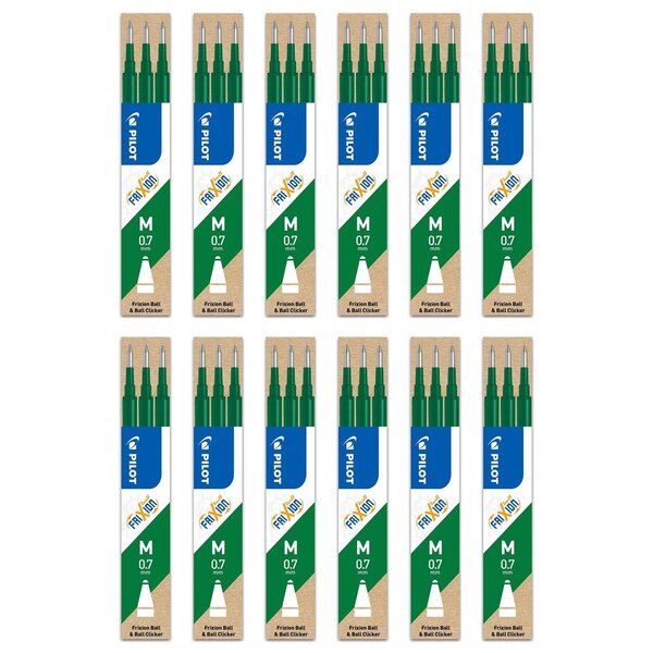 Set de 3 Recharges pour Roller FriXion Ball et Clicker Pointe Moyenne Vert x 12 PILOT