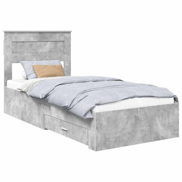 vidaXL Cadre de lit Gris Béton et Argent 75 x 190 cm Bois d'ingénierie