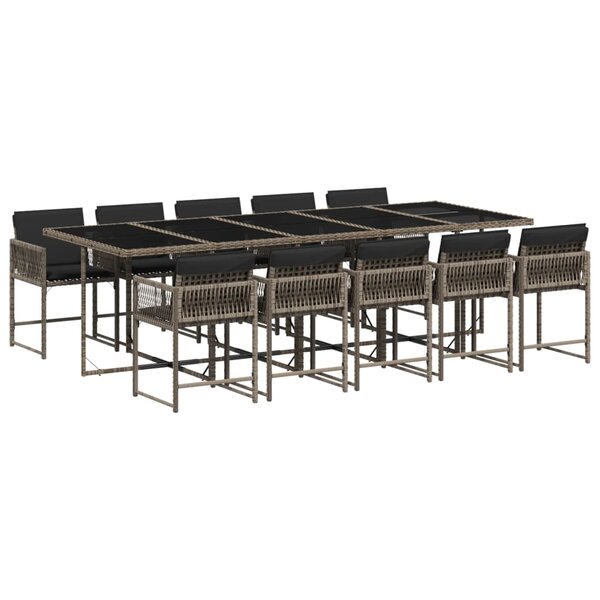 vidaXL Ensemble à manger de jardin 11Pièces avec coussins gris poly rotin