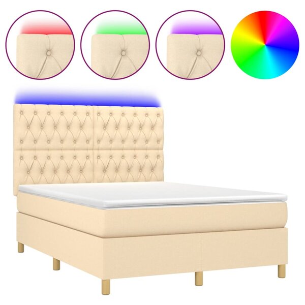 vidaXL Sommier à lattes de lit et matelas et LED Crème 140x200cm Tissu