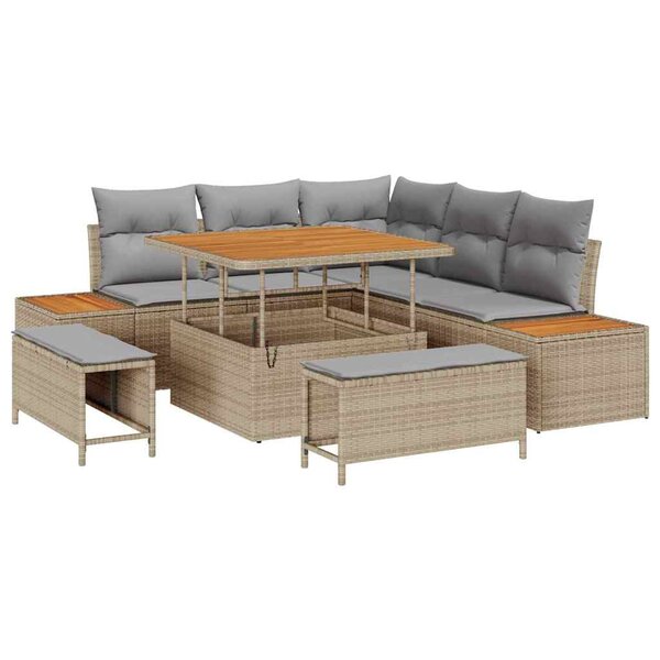 vidaXL Ensemble de canapé de jardin 8 Pièces Beige Poly rotin