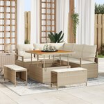 Ensemble de canapés de jardin de 8 pièces avec coussins beige en poly rattan