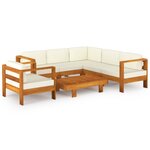 vidaXL Salon de jardin 7 Pièces avec coussins blanc crème Bois d'acacia