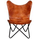 vidaXL Chaise papillon Marron Cuir véritable