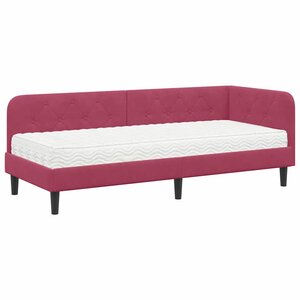 vidaXL Cadre de lit d'angle avec matelas Bordeaux 80 x 200 cm Velours