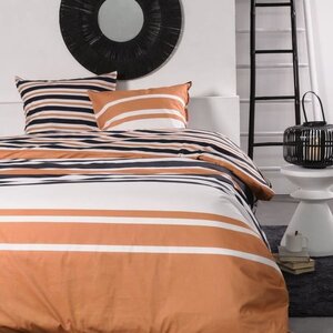 Parure de lit 240 x 220 cm -Orange  Noir et Blanc