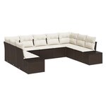 vidaXL Ensemble de canapés de jardin 9 pièces avec coussins marron en poly rattan