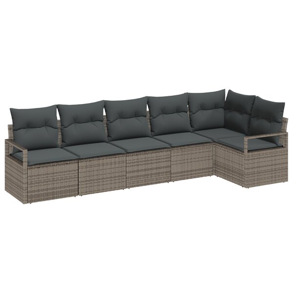 Ensemble de canapé de jardin 6 pièces avec coussins Gris Poly Rattan