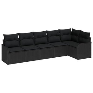 vidaXL Ensemble de canapé de jardin avec coussin 6 Pièces Noir Poly rotin