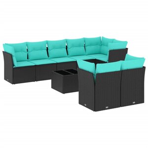 vidaXL Salon de jardin 9 Pièces avec coussins noir résine tressée