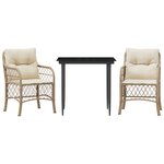 vidaXL Ensemble de bistro 3 Pièces avec coussins beige résine tressée