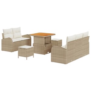 Ensemble de Canapé de Jardin de 8 pièces vidaXL avec Coussins Beige Rattan Poly Acacia