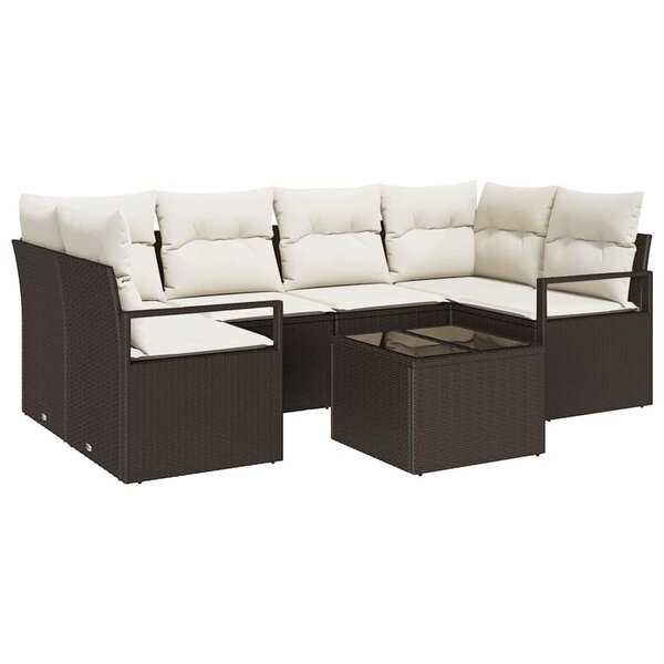 vidaXL Ensemble de canapé de jardin 7 Pièces Marron et Crème