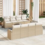 vidaXL Ensemble de Canapés de Jardin 9 Pièces avec Coussins Beige en Rotin Synthétique