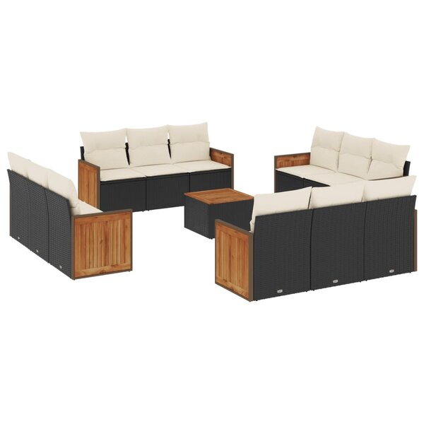 vidaXL Salon de jardin avec coussins 13 Pièces noir résine tressée