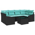 vidaXL Ensemble de Canapés 7 Pièces Noir et turquoise polyrotin