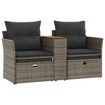 vidaXL Canapé de jardin 2 places avec tabourets gris résine tressée