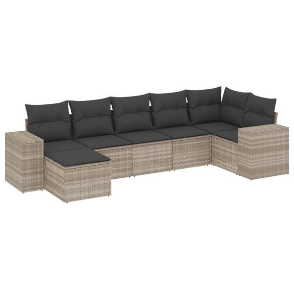 vidaXL Salon de jardin avec coussins 7 Pièces gris clair résine tressée