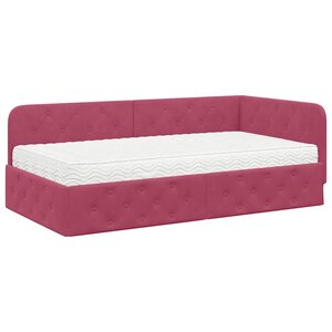 vidaXL Cadre de lit d'angle avec matelas Bordeaux 90 x 200 cm Velours