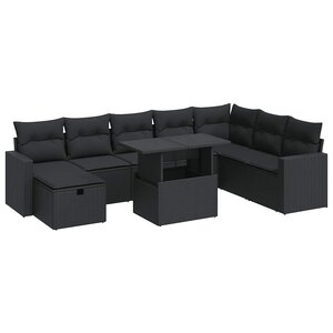 vidaXL Salon de jardin 9 Pièces avec coussins noir résine tressée