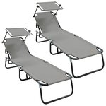 vidaXL Chaise longue pliante 2 Pièces Gris 56 x 190 x 81cm tissu