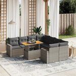 vidaXL Salon de jardin 9 Pièces avec coussins gris résine tressée