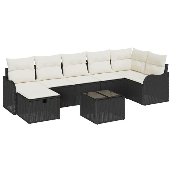 vidaXL Ensemble de canapé de jardin avec coussin 8 Pièces Noir et crème