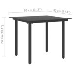 vidaXL Table à dîner de jardin Noir 80x80x74 cm Acier et verre