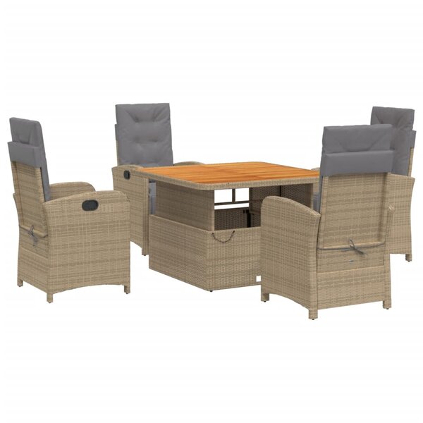 vidaXL Ensemble à manger de jardin avec coussins 5Pièces Beige poly rotin