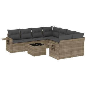 vidaXL Salon de jardin 9 Pièces avec coussins gris clair résine tressée