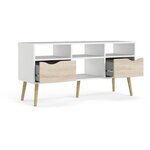 Meuble TV 4 niches 2 tiroirs - Blanc / chêne - 117 x 39 x 57 4 cm