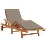 Chaise longue vidaXL avec coussin et table Taupe en Bois massif d'Acacia