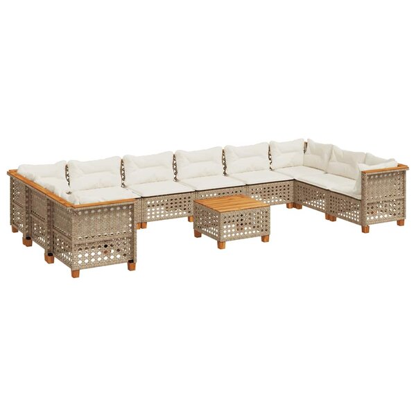 vidaXL Salon de jardin 11 Pièces avec coussins beige résine tressée