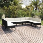 vidaXL Salon de jardin 9 Pièces avec coussins Résine tressée Noir