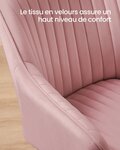 Chaise de salle à manger lot de 4 fauteuil siège rembourrée avec accoudoirs largeur d’assise 49 cm pieds en métal revêtement en velours charge 110 kg pour salon chambre rose 12_0004916