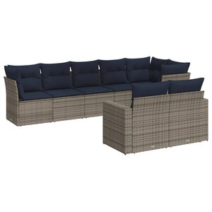vidaXL Salon de jardin 8 Pièces avec coussins gris résine tressée