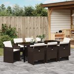 vidaXL Ensemble de repas de jardin 9 pièces avec coussins en rotin poly marron